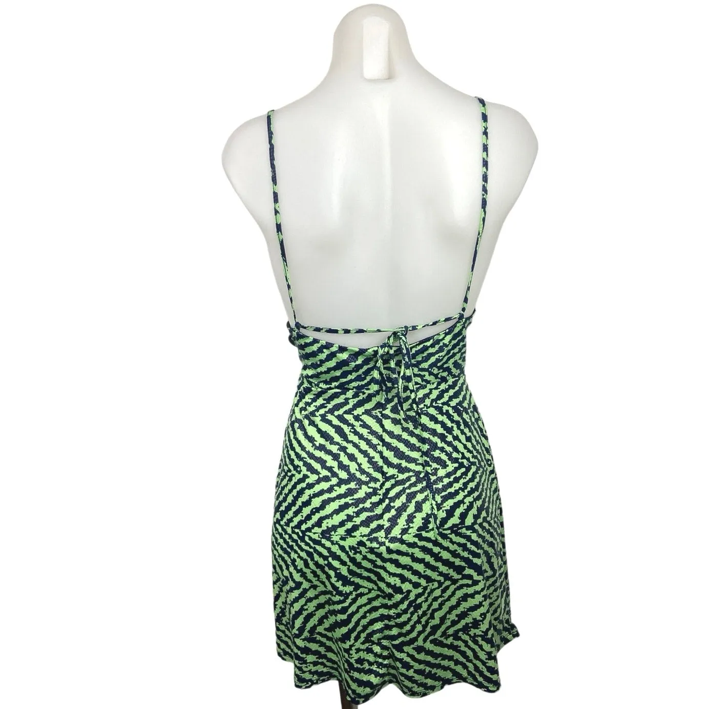 Reclaimed Vintage Green Zebra Animal Print Spaghetti Strap Tie Back Mini Dress 8