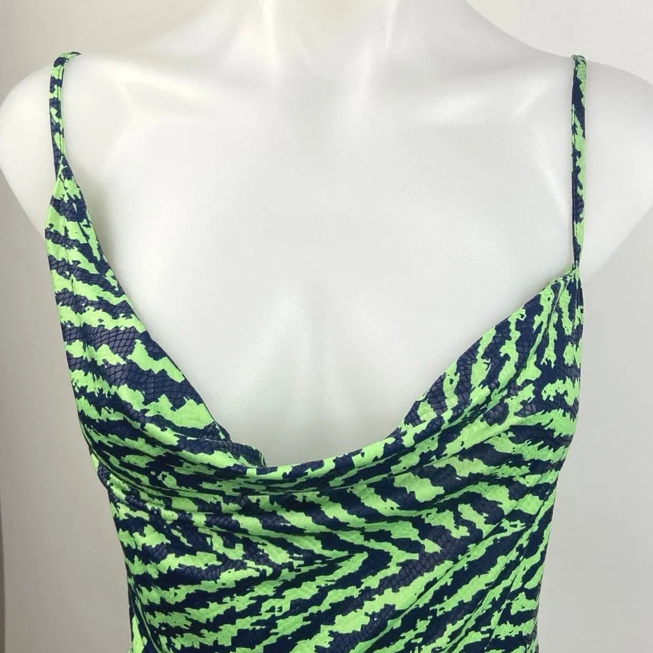 Reclaimed Vintage Green Zebra Animal Print Spaghetti Strap Tie Back Mini Dress 8