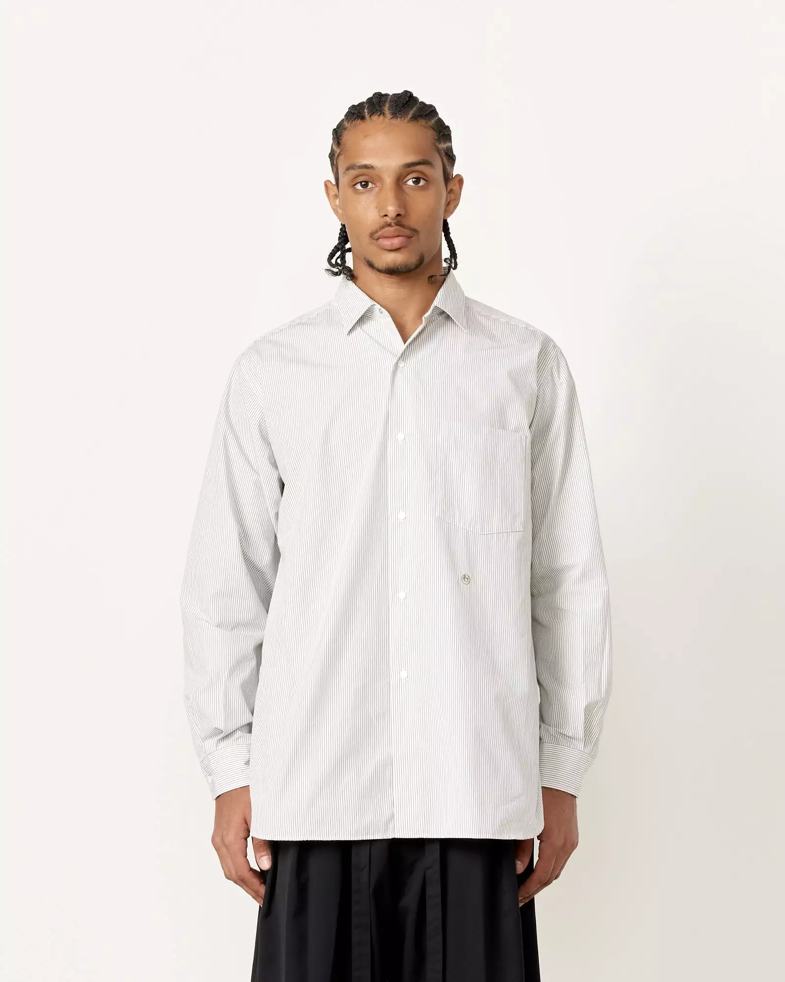 Regular Collar Stripe Wind Shirt in Beige