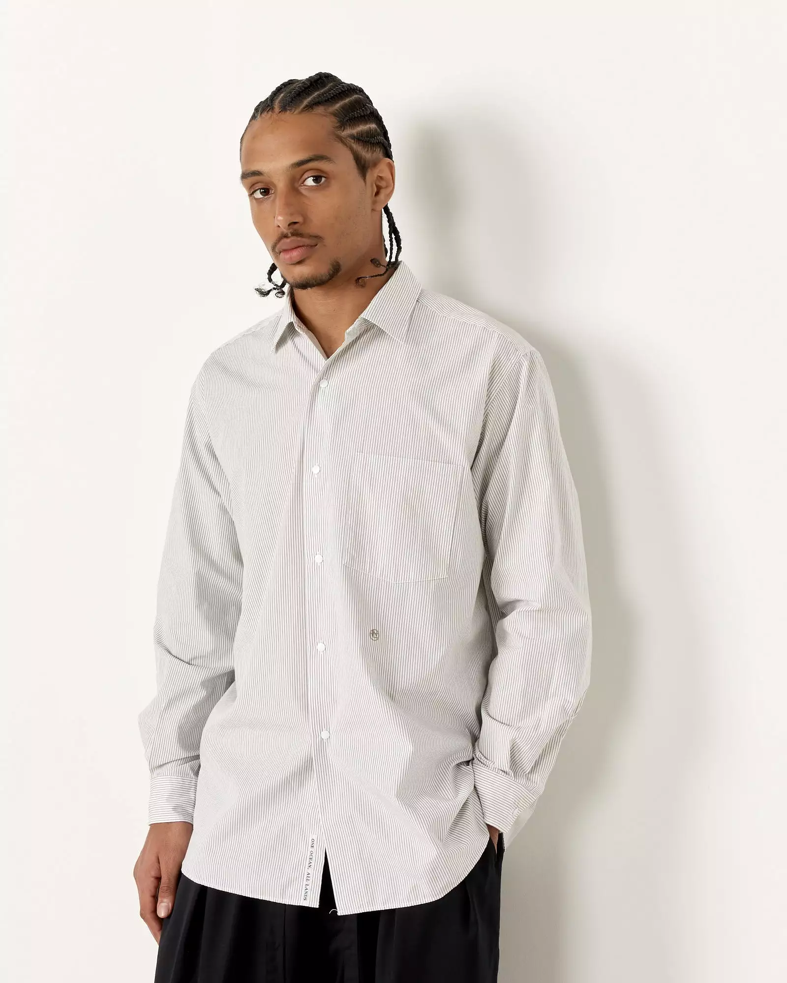 Regular Collar Stripe Wind Shirt in Beige