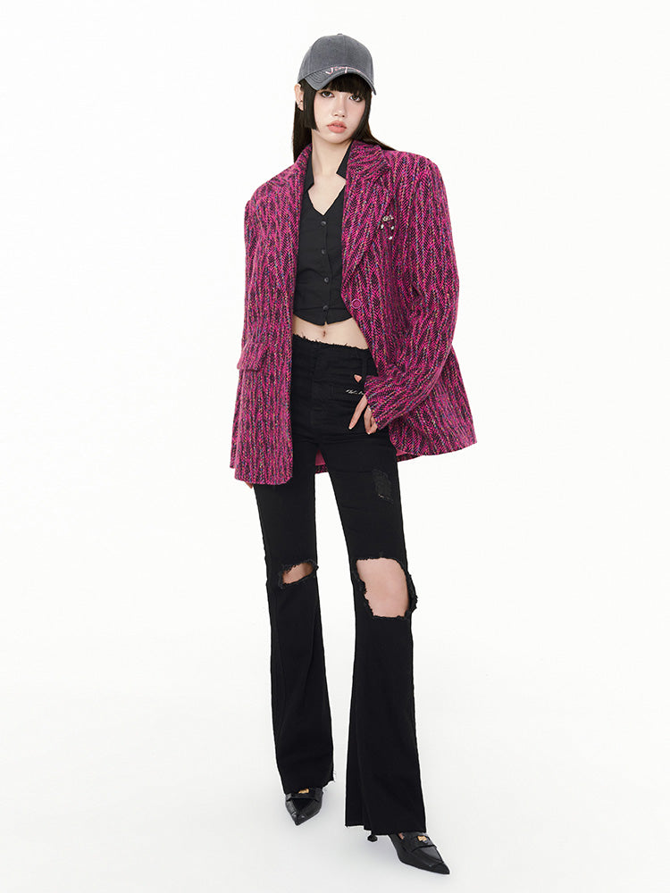 Retro fashion loose  tweed new year thick suit jacket female