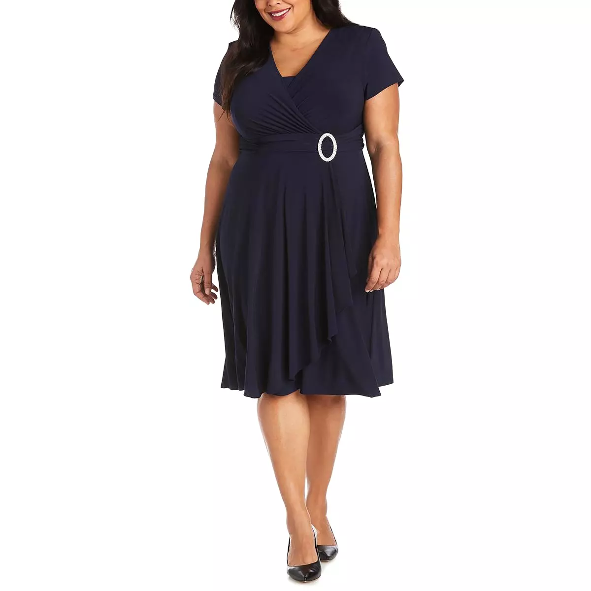 R&M Richards Womens Plus Matte Jersey Short Sleeves Cocktail Dress