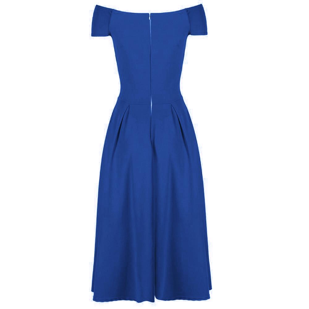 Royal Blue Crossover Vintage Bardot 50s Swing Dress