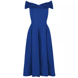 Royal Blue Crossover Vintage Bardot 50s Swing Dress