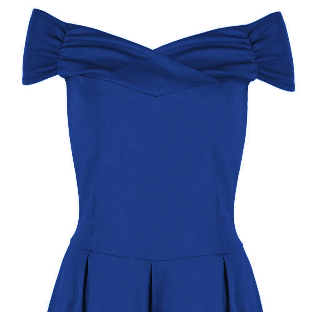 Royal Blue Crossover Vintage Bardot 50s Swing Dress