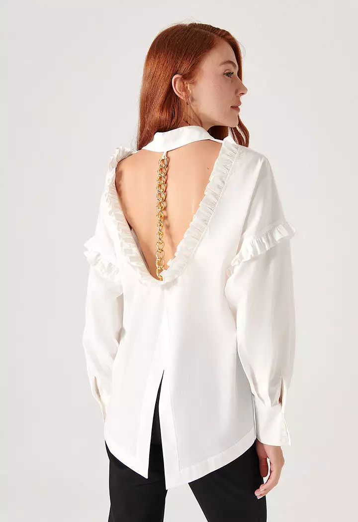 Ruched Open Back With Chain Collared Shirt