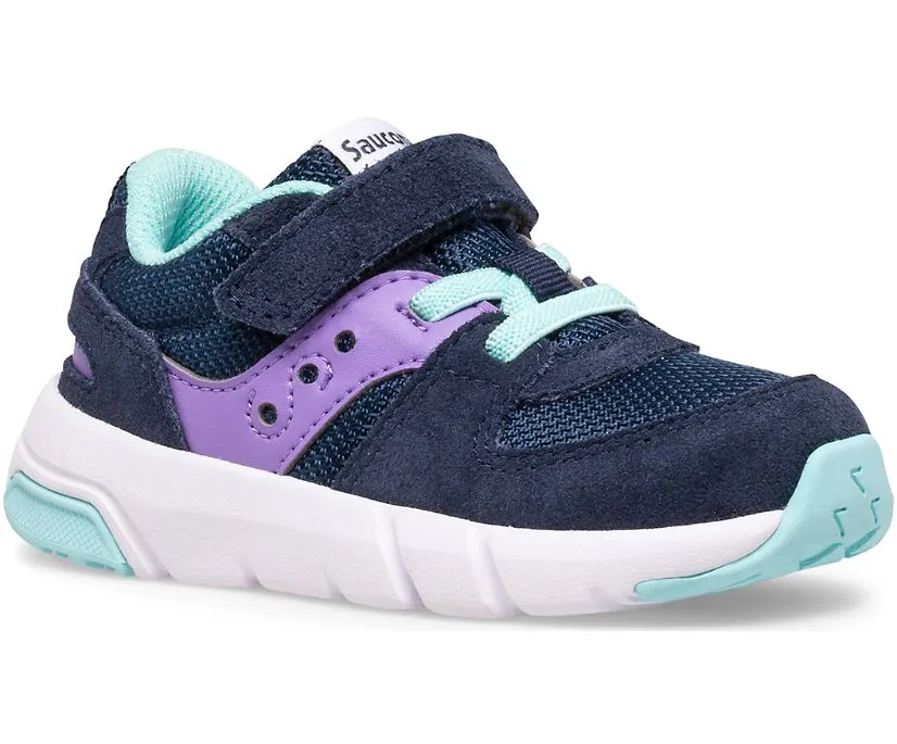 Saucony Kids Girls Jazz Lite 2.0 Velcro Sneakers- Navy/Purple/Turqoise