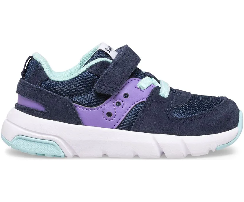 Saucony Kids Girls Jazz Lite 2.0 Velcro Sneakers- Navy/Purple/Turqoise