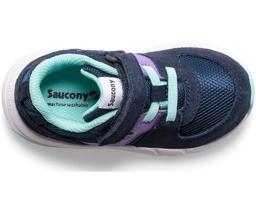 Saucony Kids Girls Jazz Lite 2.0 Velcro Sneakers- Navy/Purple/Turqoise