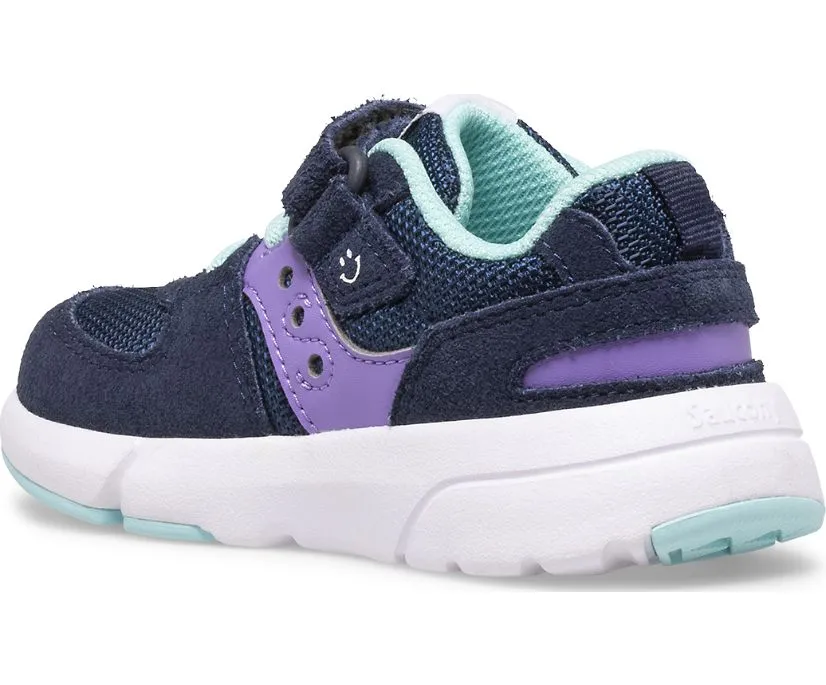 Saucony Kids Girls Jazz Lite 2.0 Velcro Sneakers- Navy/Purple/Turqoise