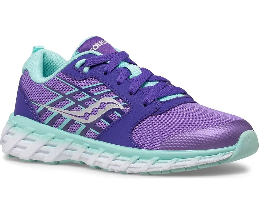 Saucony Kids Girls Wind AC 2.0 Lace Up Sneakers- Purple/ Turqoise