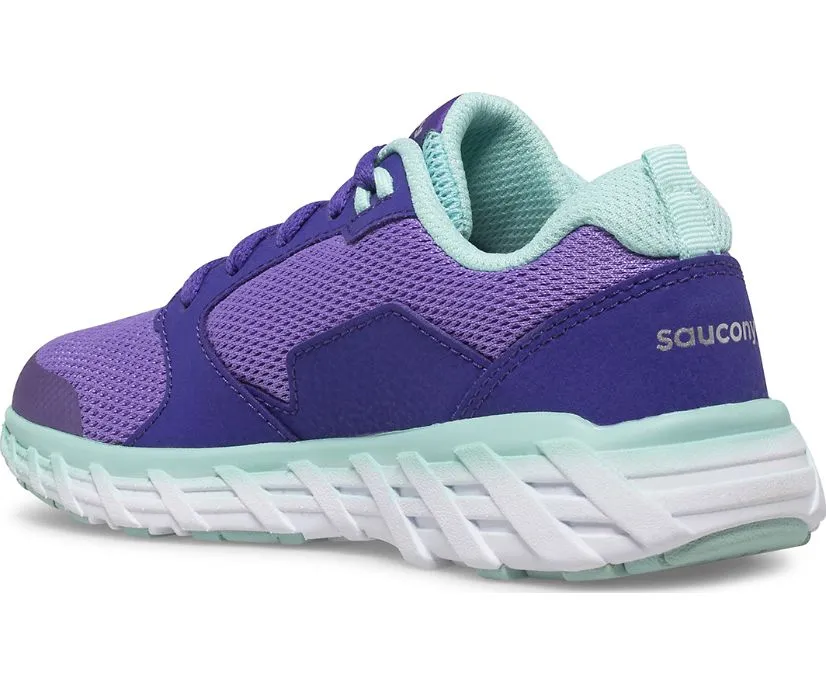 Saucony Kids Girls Wind AC 2.0 Lace Up Sneakers- Purple/ Turqoise