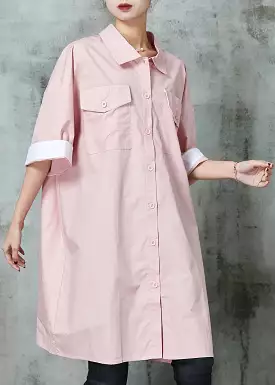 Simple Pink Oversized Cotton Shirt Dress Spring JK1002