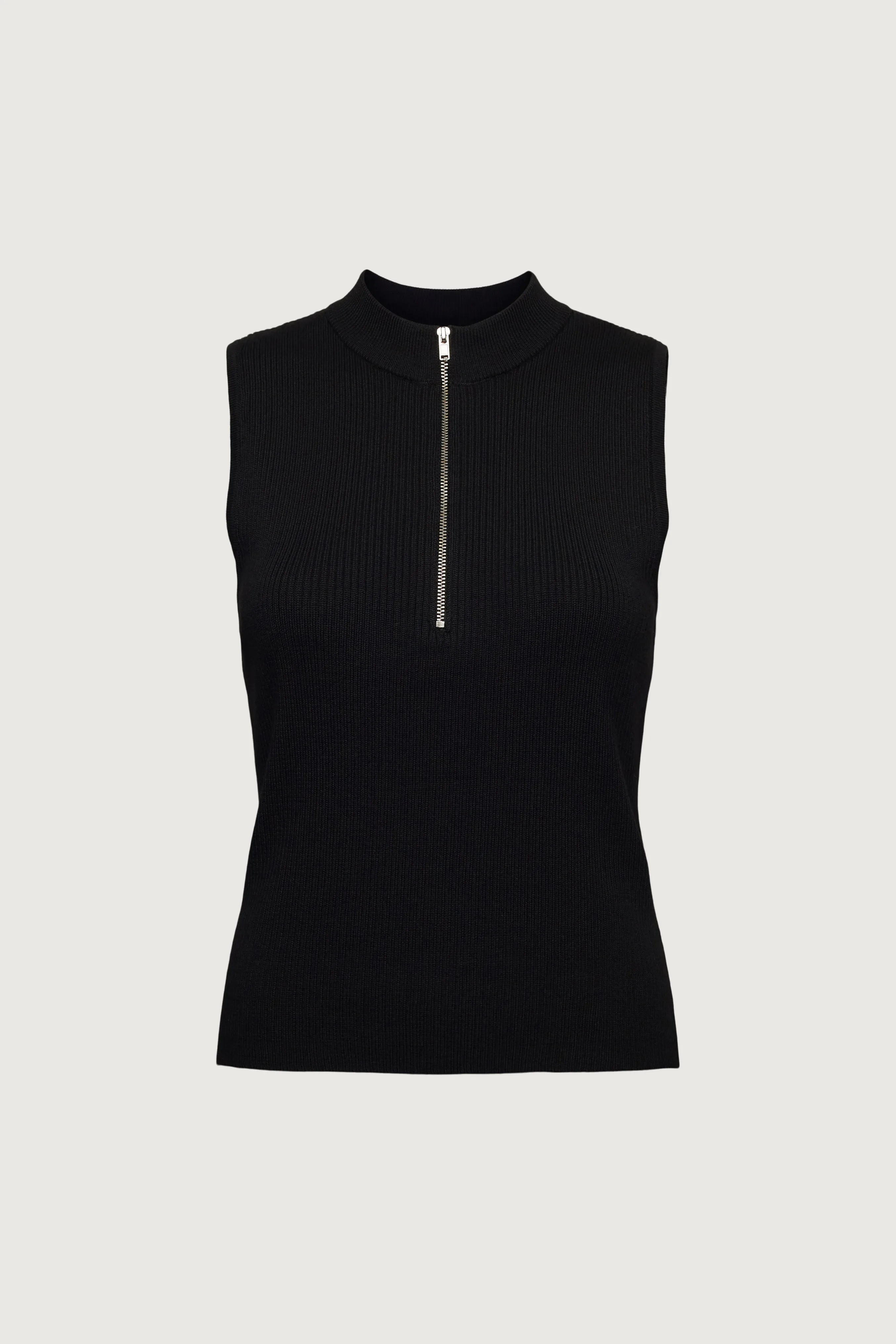 SLEEVELESS MOCKNECK HALF-ZIP SWEATER