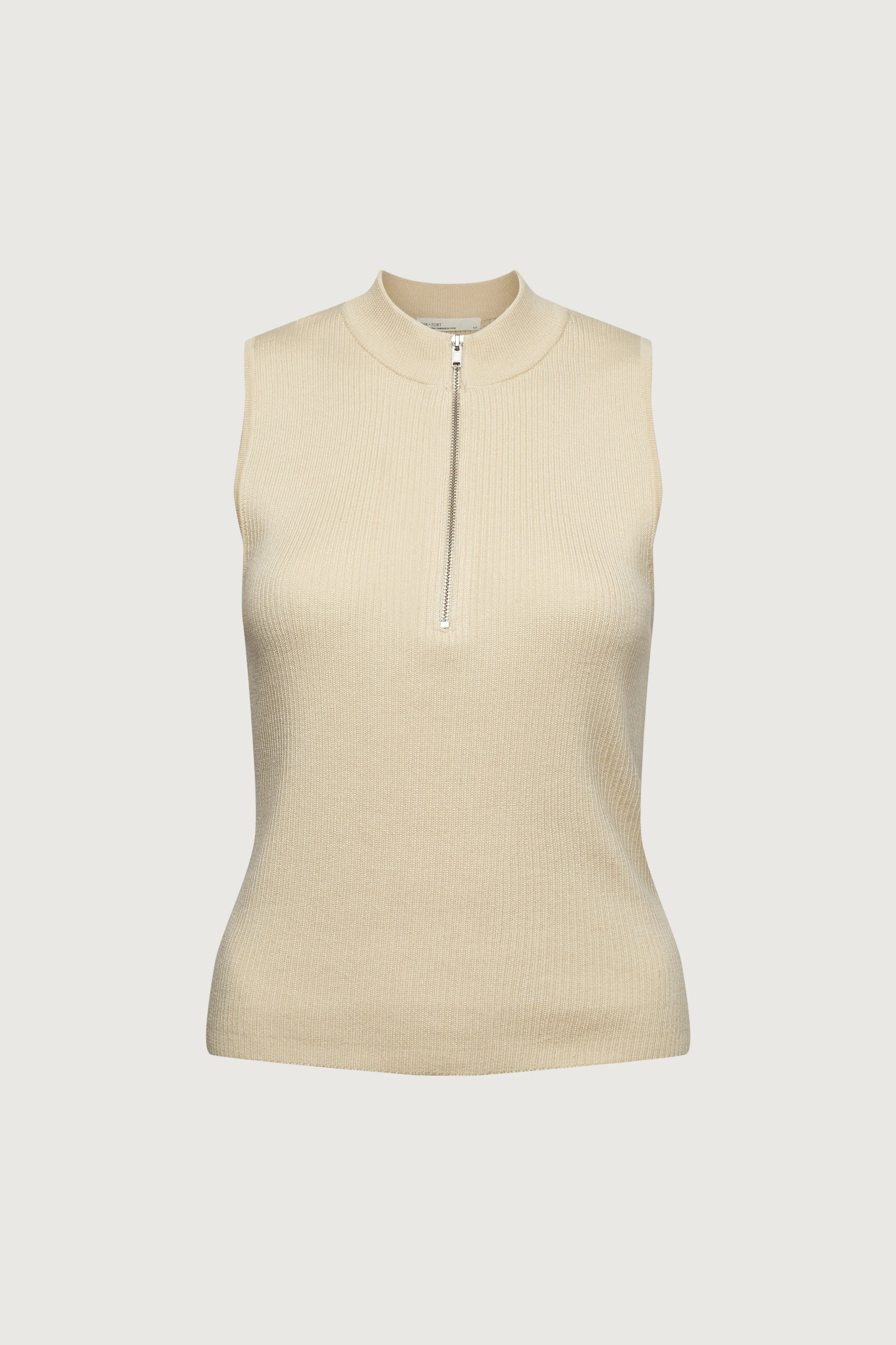 SLEEVELESS MOCKNECK HALF-ZIP SWEATER