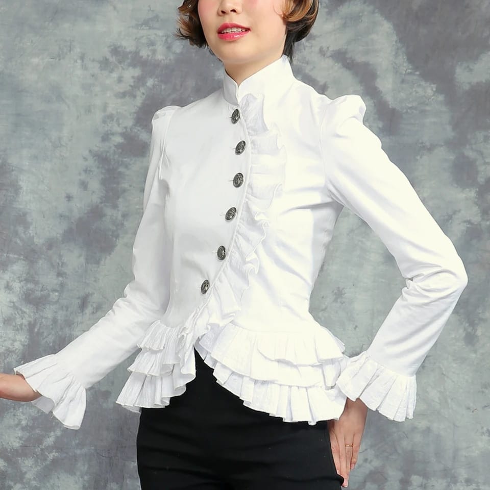 Spring Women White Shirts Vintage Victorian Short Knight Jacket 028272379