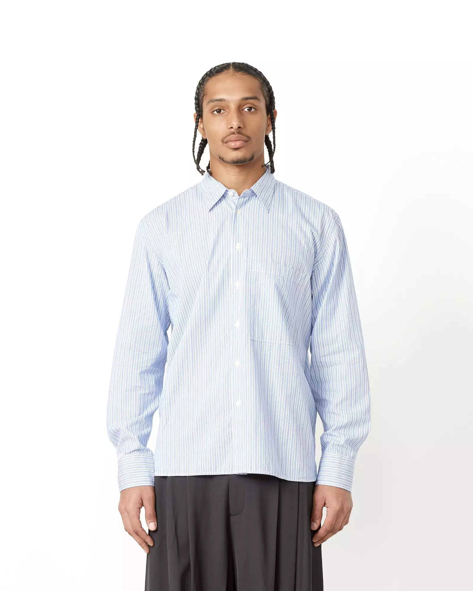 Square Pocket Stripe Shirt in Blue/Navy