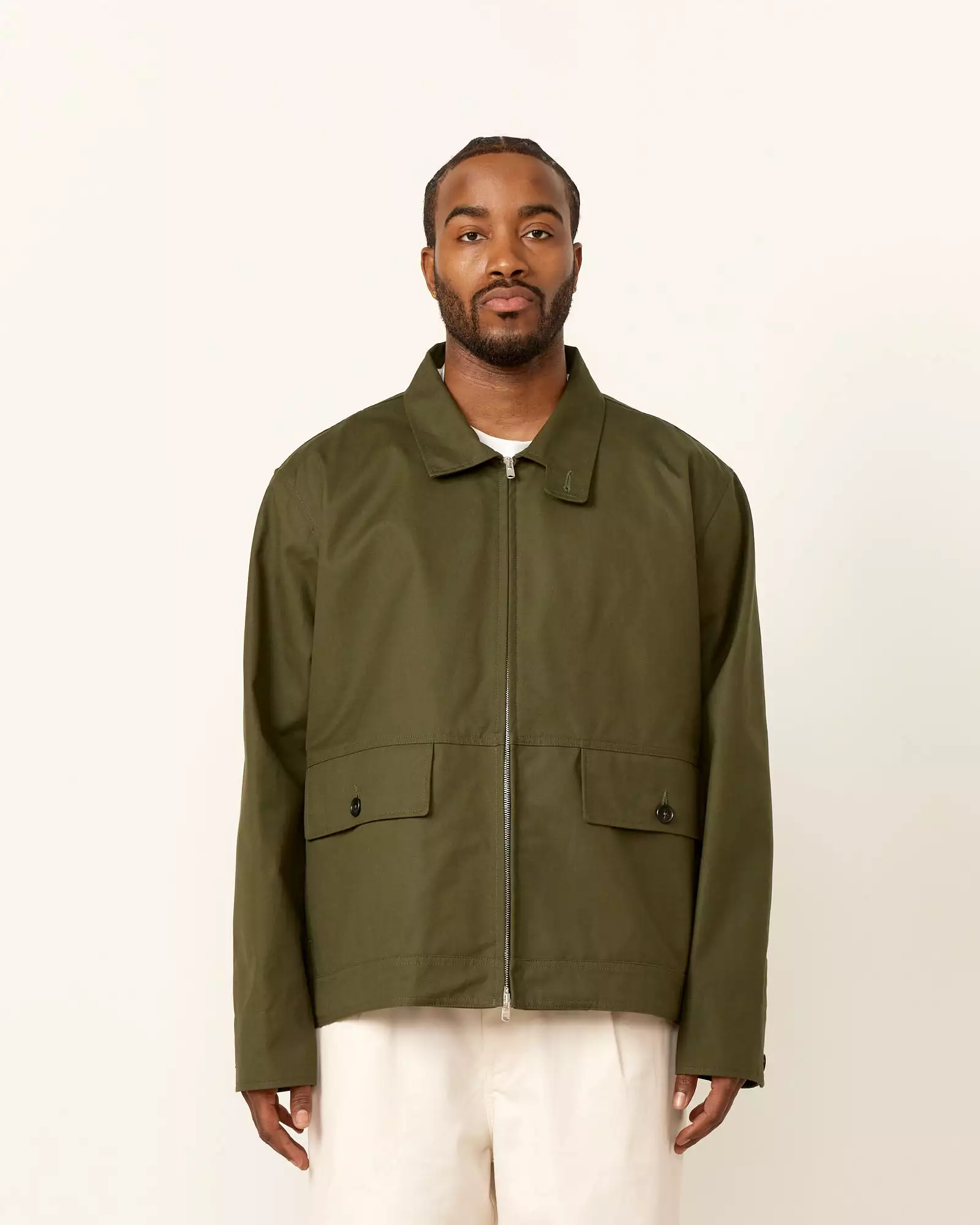 Stand Collar Jacket in Olive