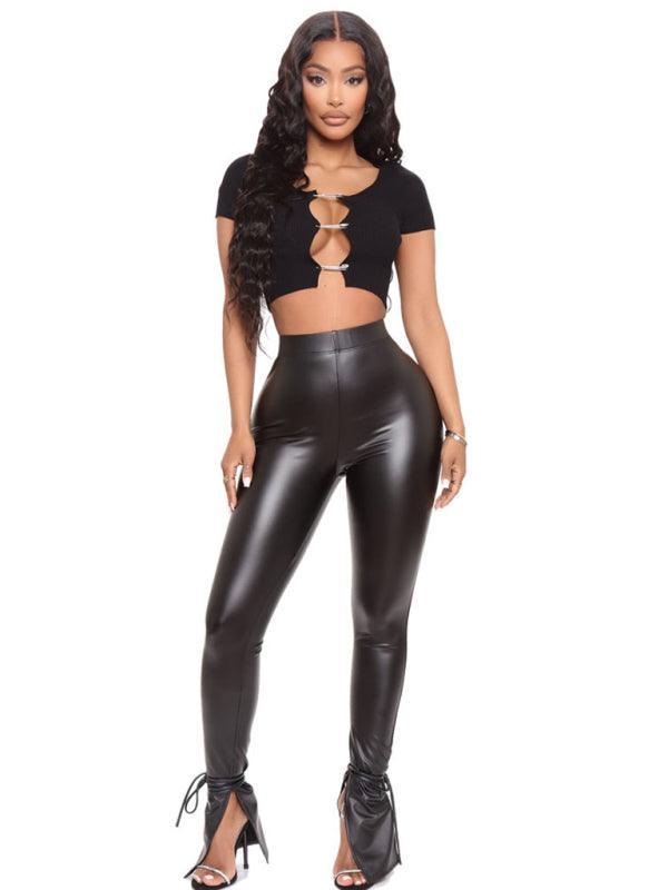 Straps Leather Women Pants