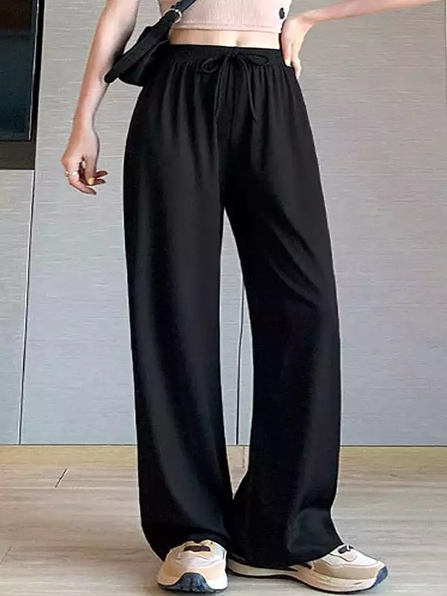 Stylish Women's Wide Leg Chinos Pants Trousers in Black and Pink Sizes S M