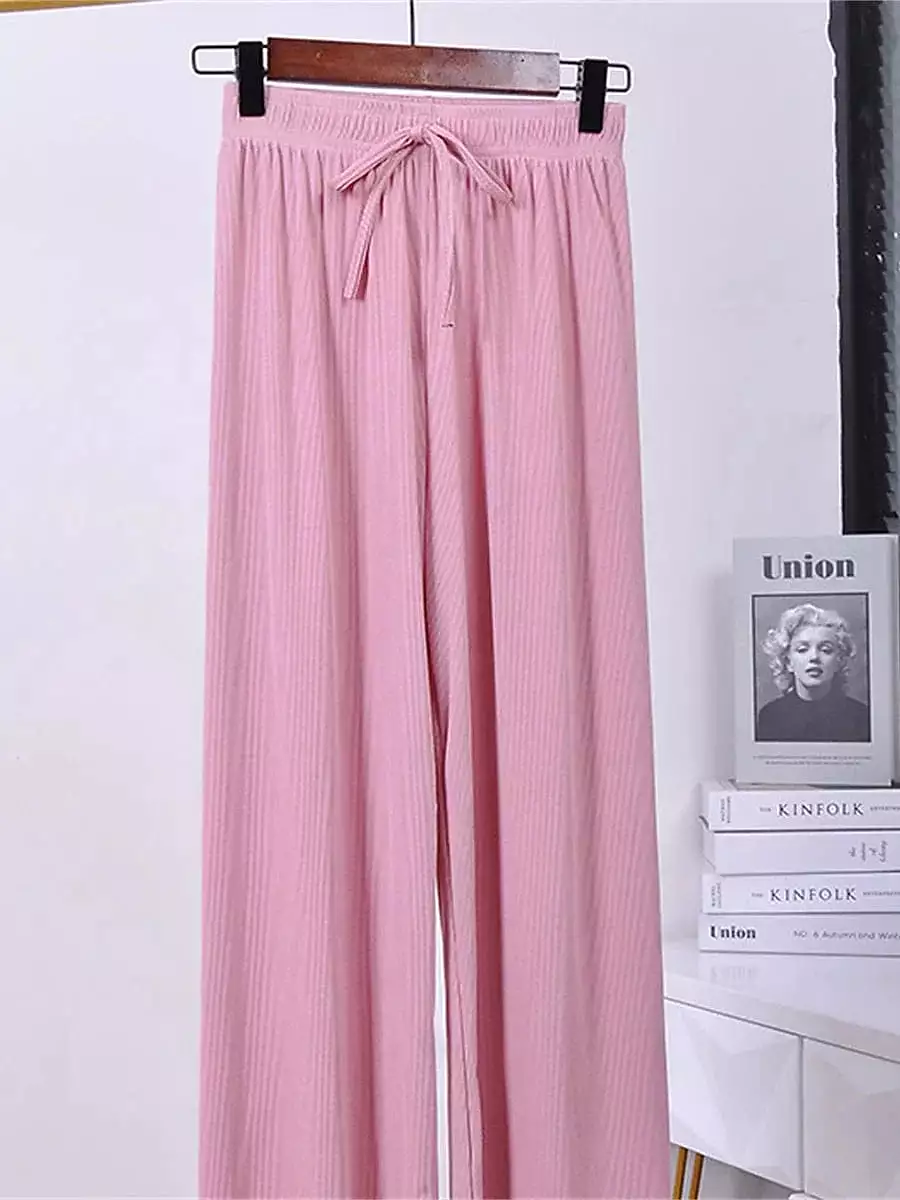 Stylish Women's Wide Leg Chinos Pants Trousers in Black and Pink Sizes S M