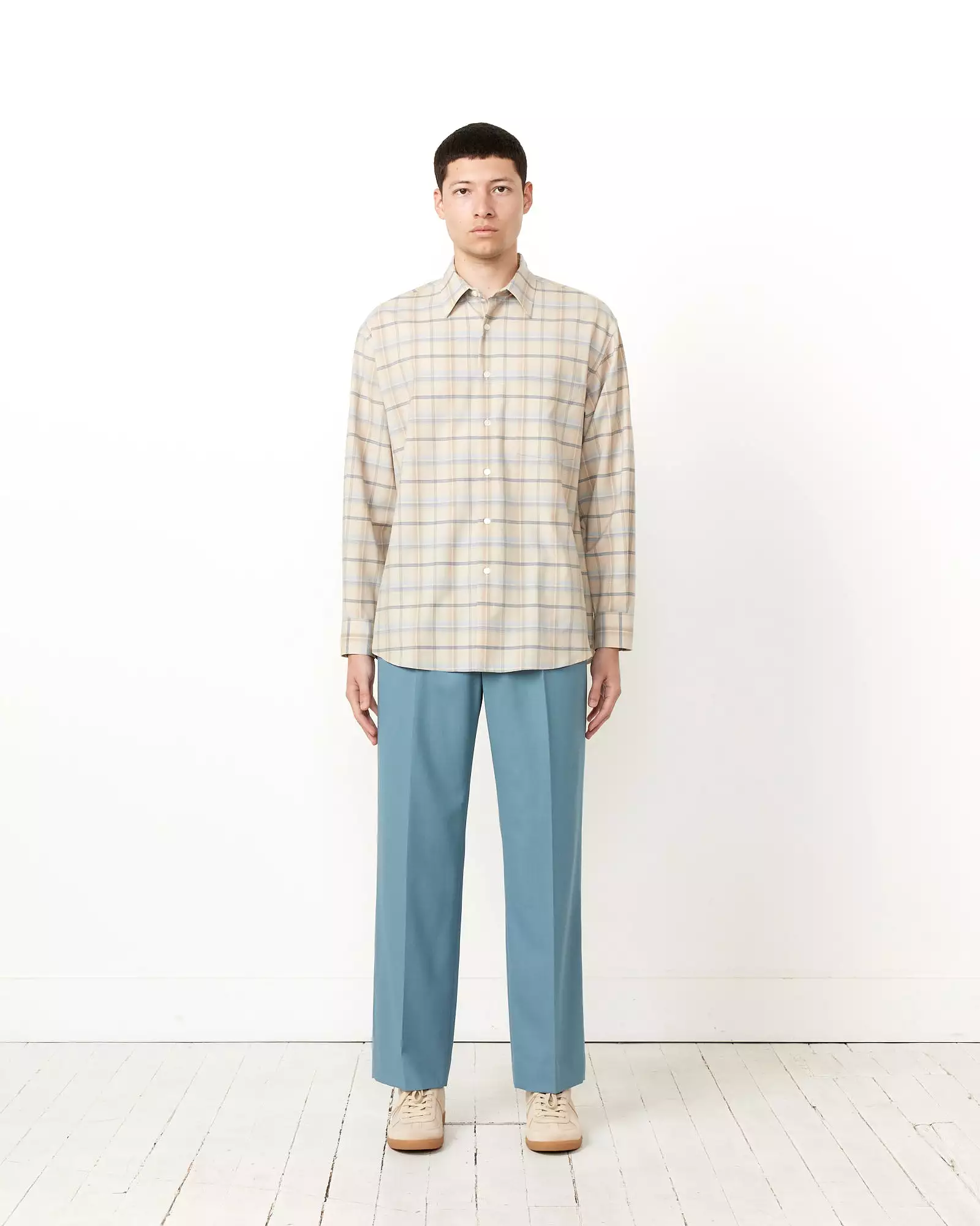 Super Light Check Shirt in Light Beige