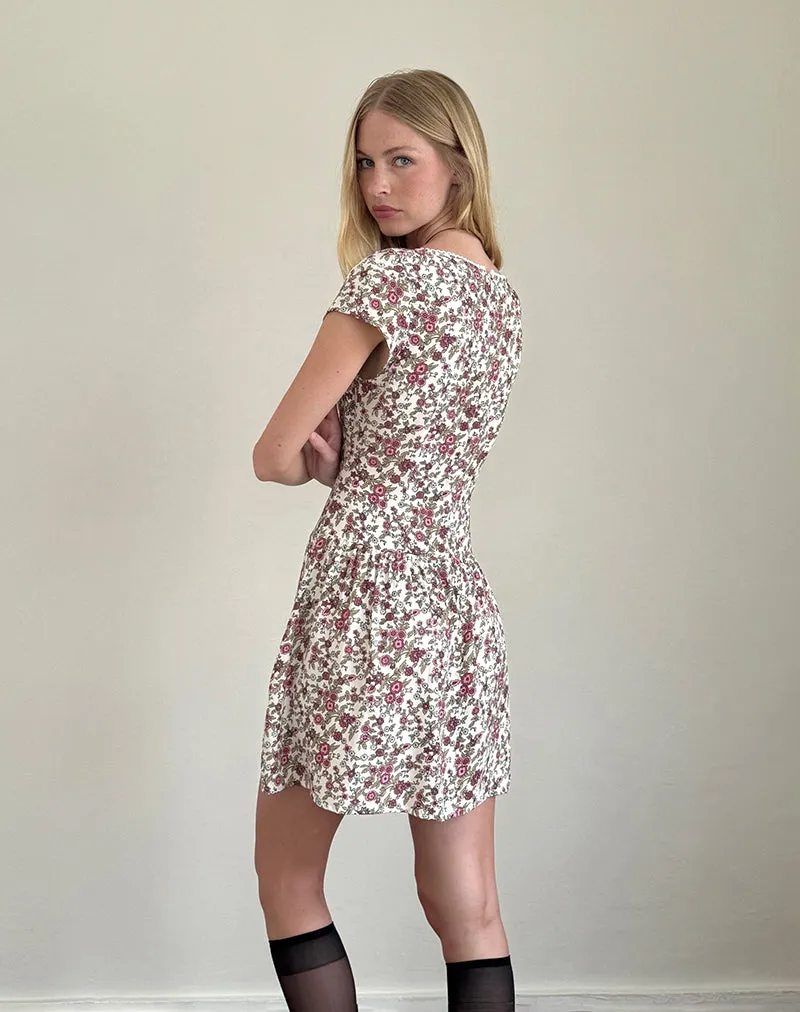 Tipani Mini Dress in Vintage Bloom Ivory