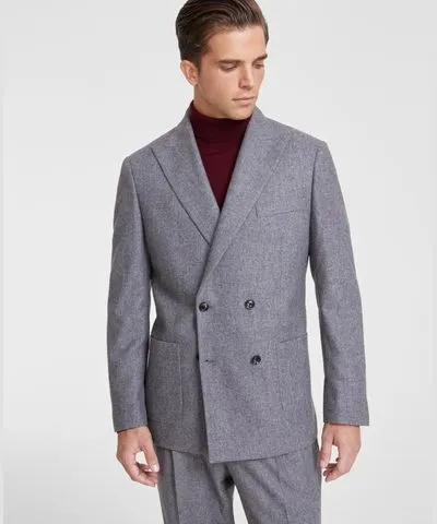 Tommy Hilfiger Men's Relaxed Modern-Fit Wool Tweed Double-Breasted Suit Jacket