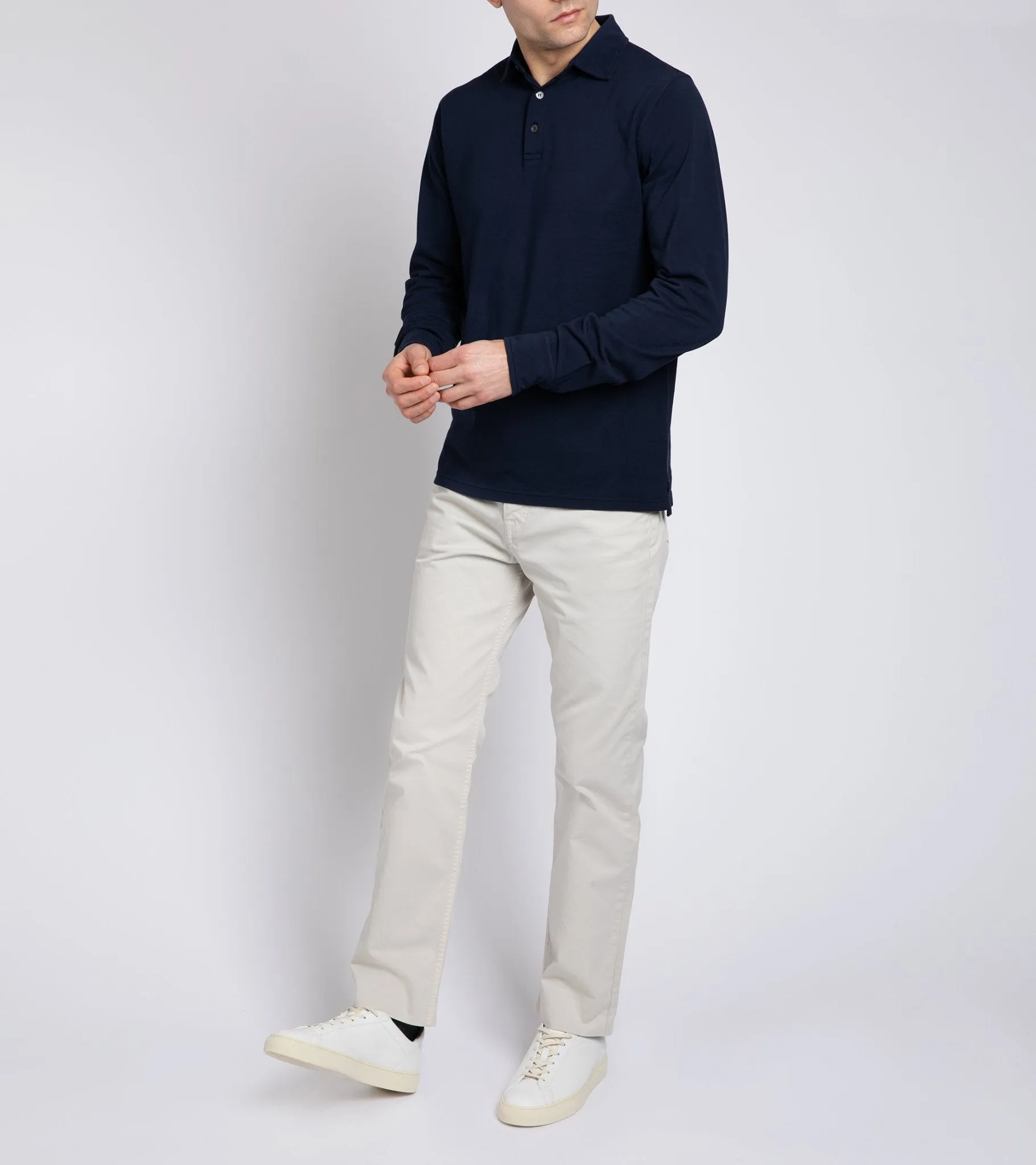 Trunk Moxon Long Sleeve Polo Shirt: Navy