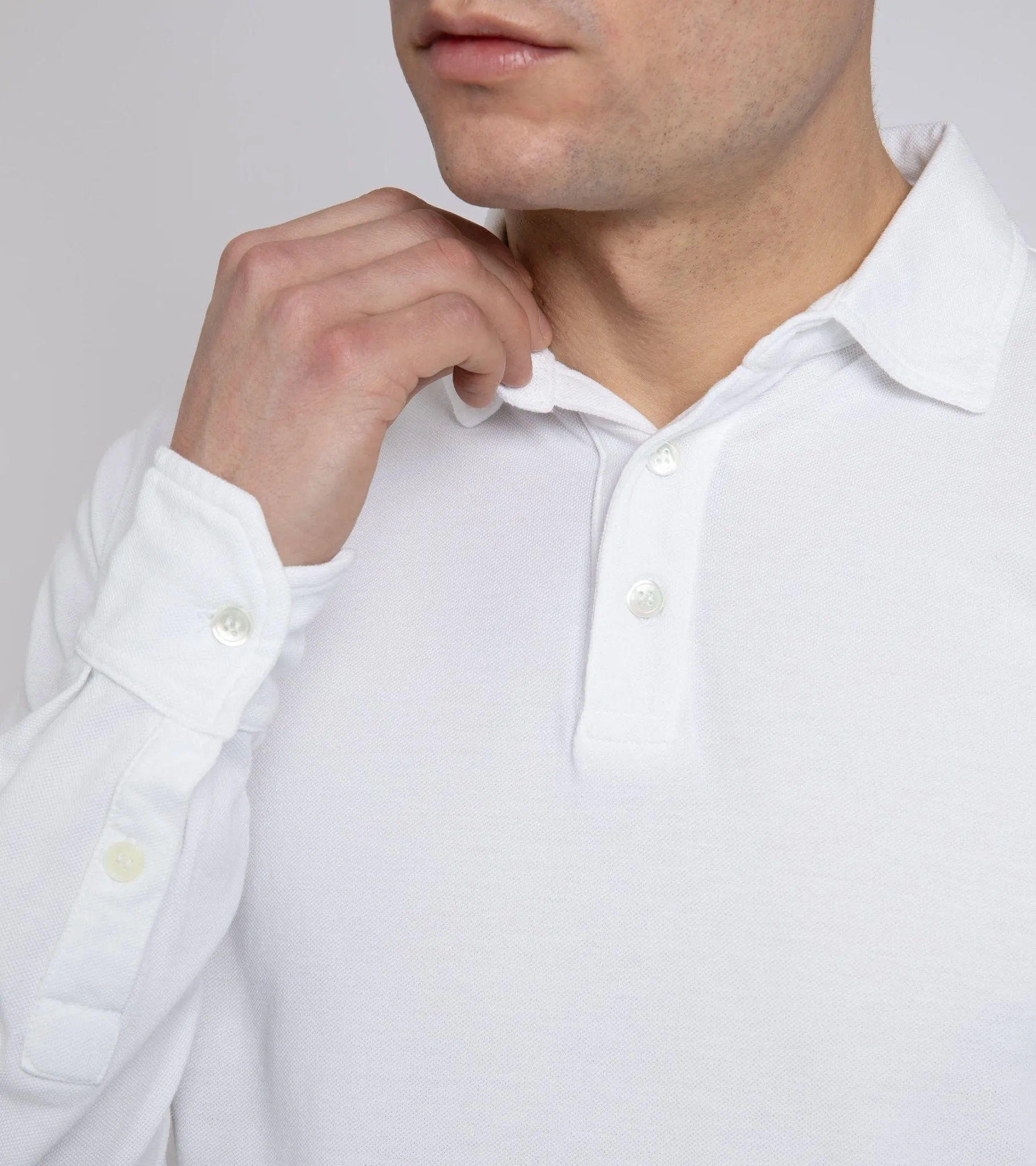 Trunk Moxon Long Sleeve Polo Shirt: White