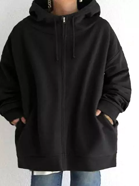 Versatile Women's Hooded Jacket with Zipper Closure and Long Sleeves