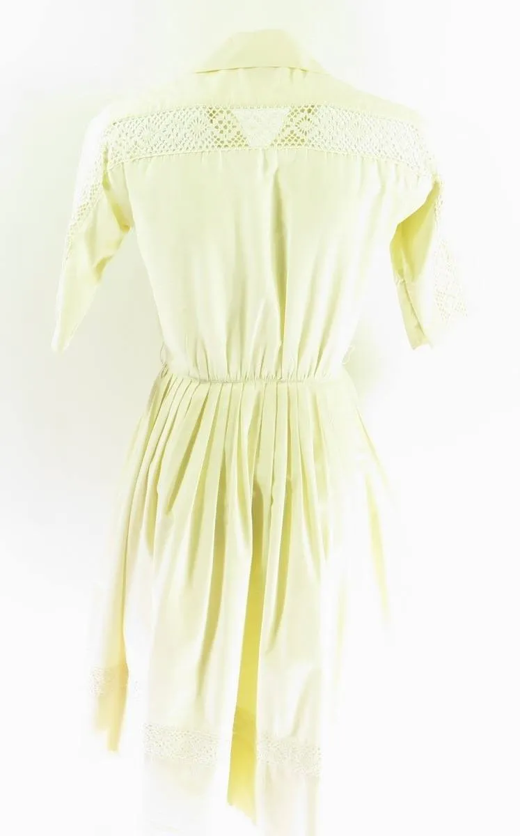 Vintage 40s Laced Dress Womens S Cotton USA Made Off White