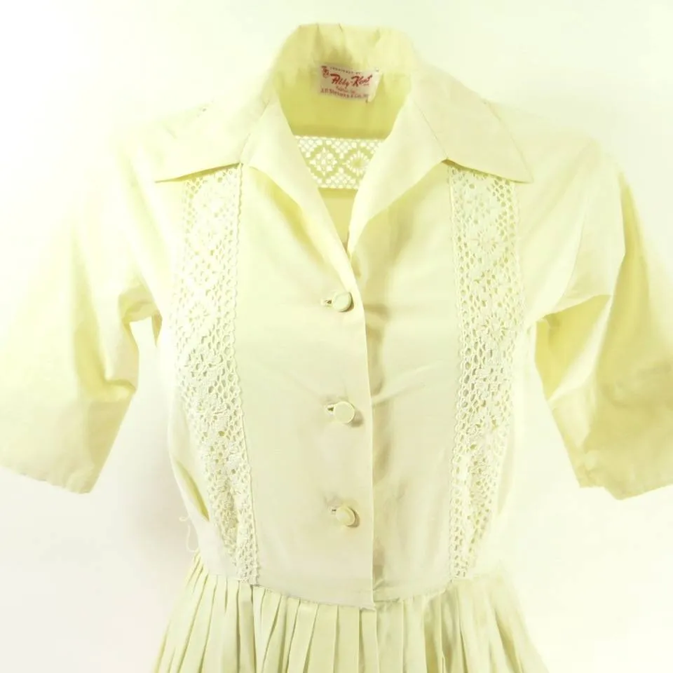 Vintage 40s Laced Dress Womens S Cotton USA Made Off White