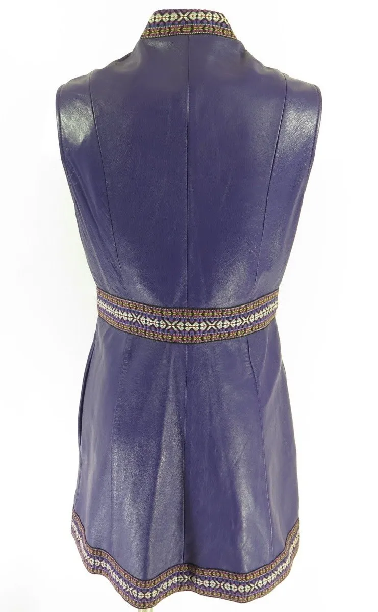 Vintage 60s Hadleys Leather Dress Womens 12 Hippie Bohemian Purple