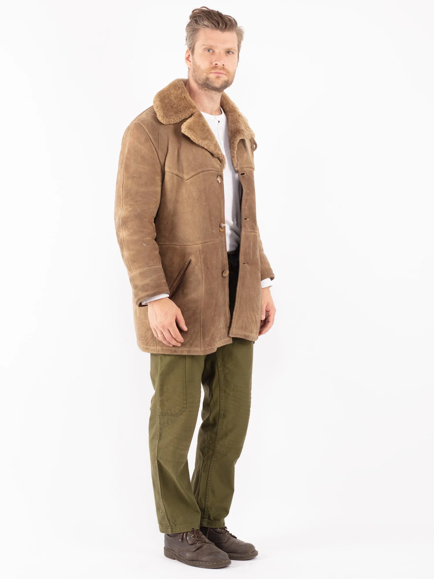 Vintage 70's Men Sheepskin Coat in Beige