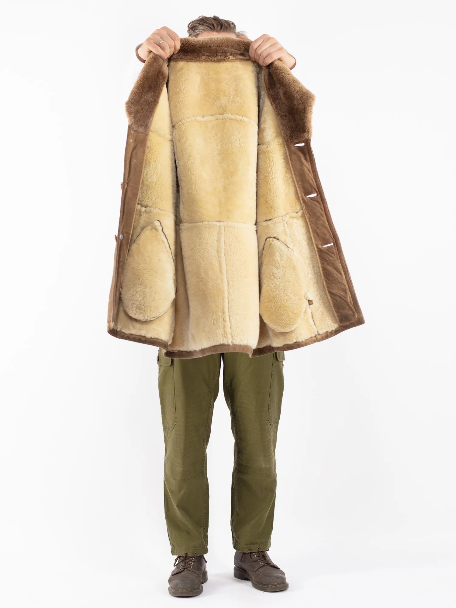 Vintage 70's Men Sheepskin Coat in Beige