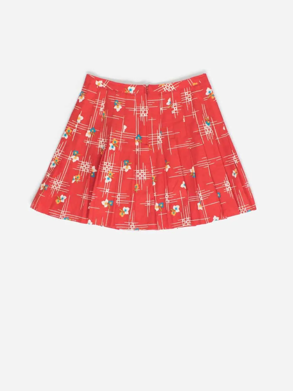 Vintage 70s pleated mini skirt with red floral pattern – Medium