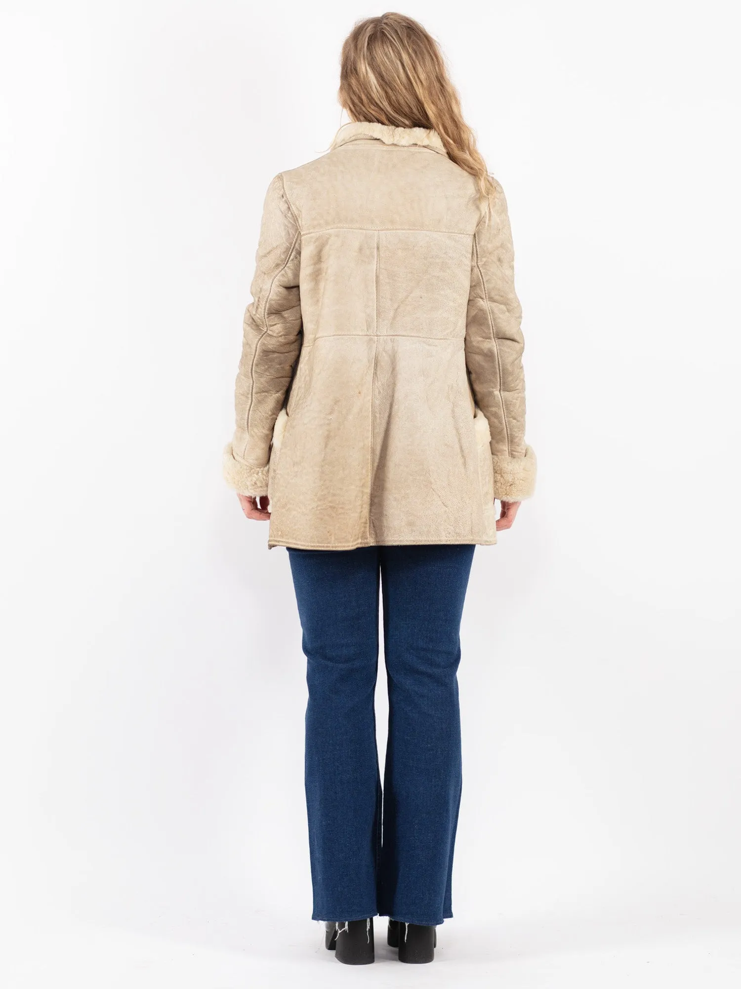 Vintage 70's Women Sheepskin Coat in Beige