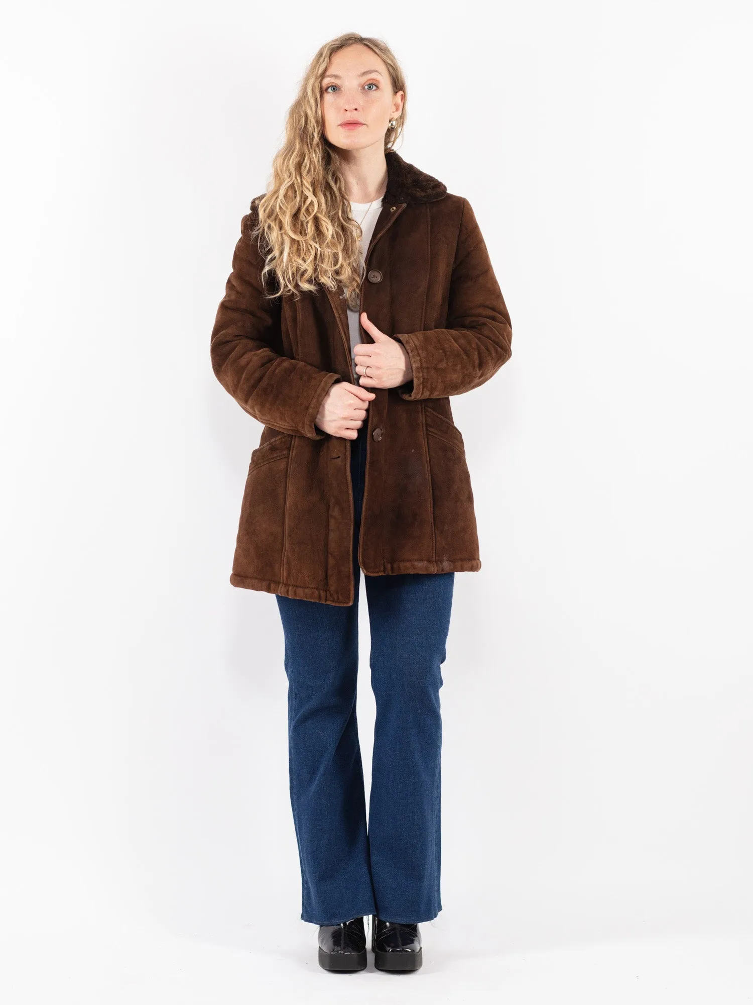 Vintage 70's Women Sheepskin Coat in Brown