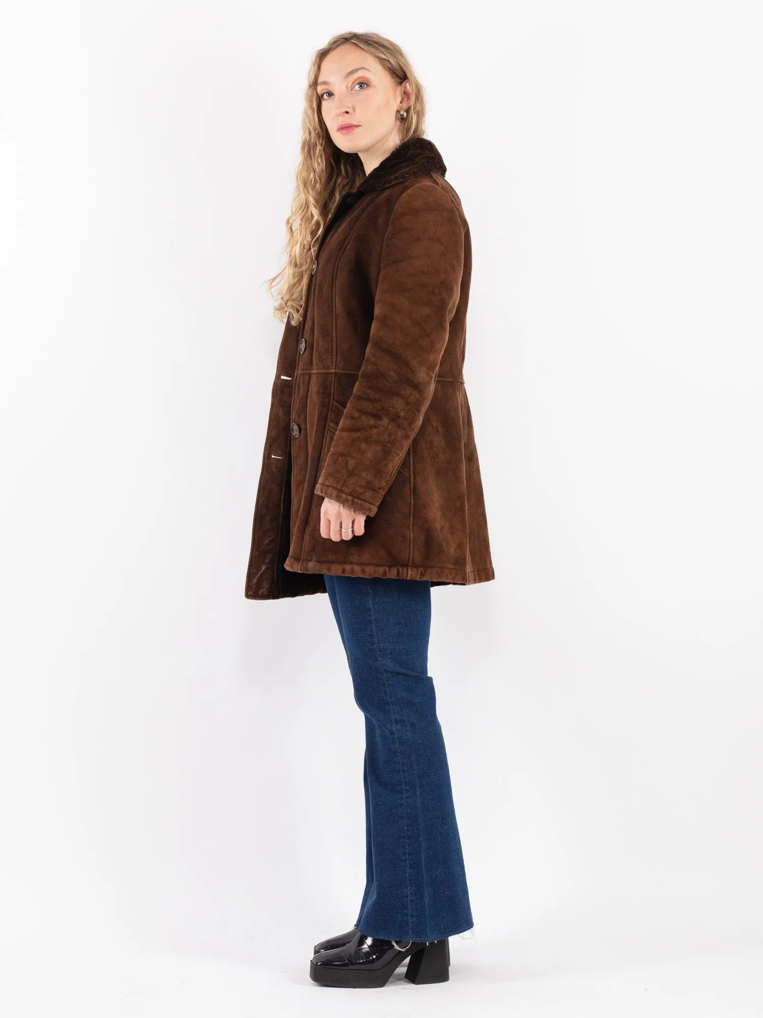 Vintage 70's Women Sheepskin Coat in Brown