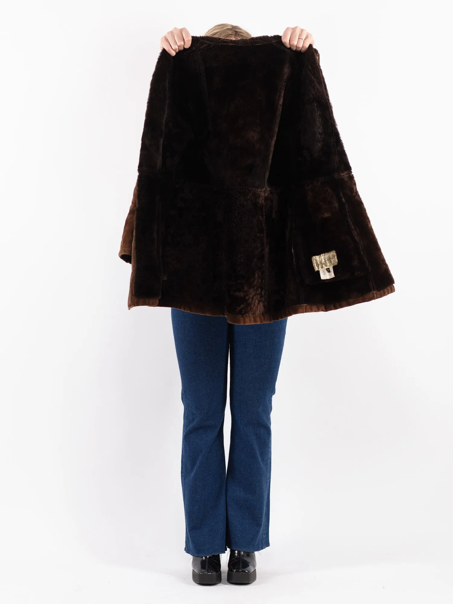 Vintage 70's Women Sheepskin Coat in Brown