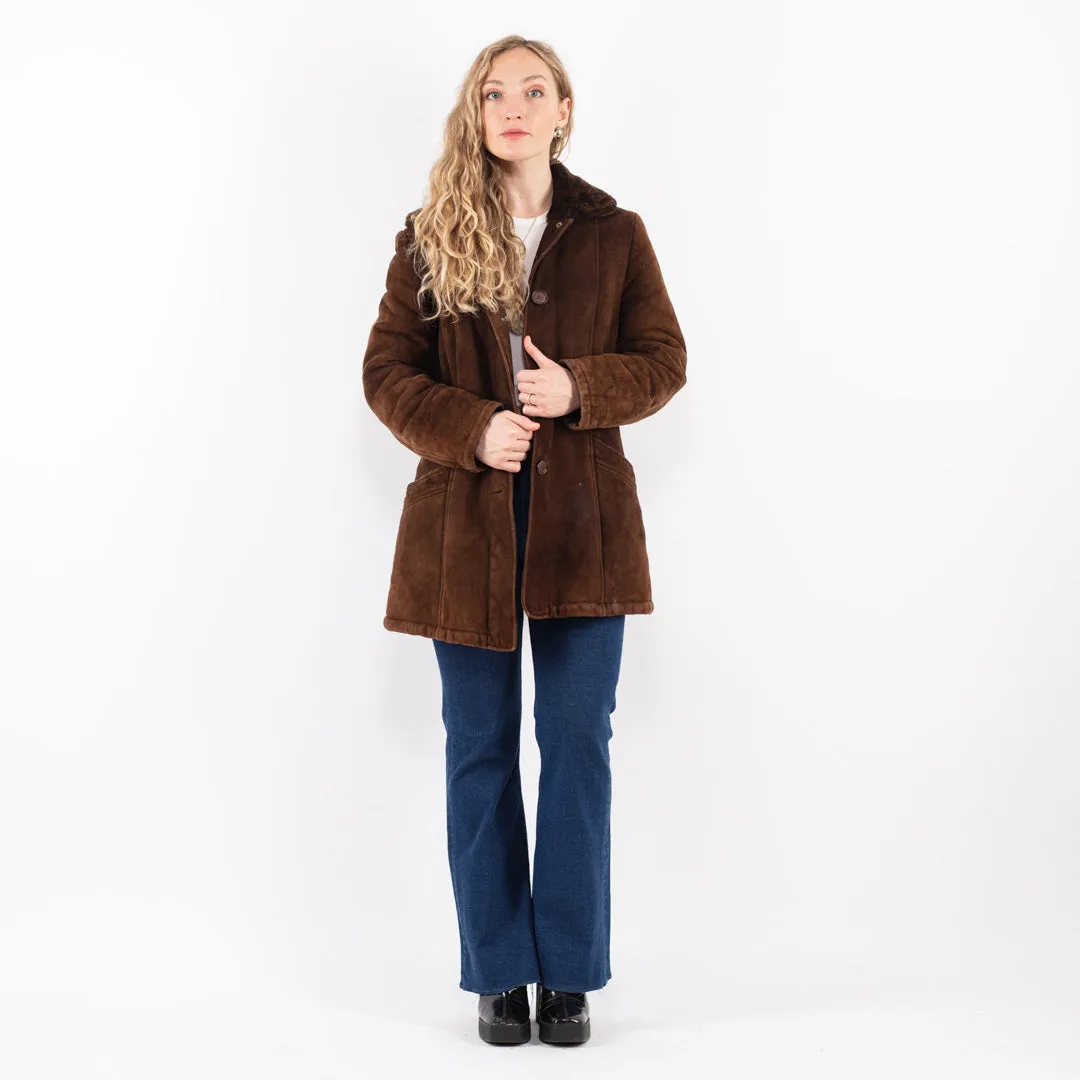 Vintage 70's Women Sheepskin Coat in Brown