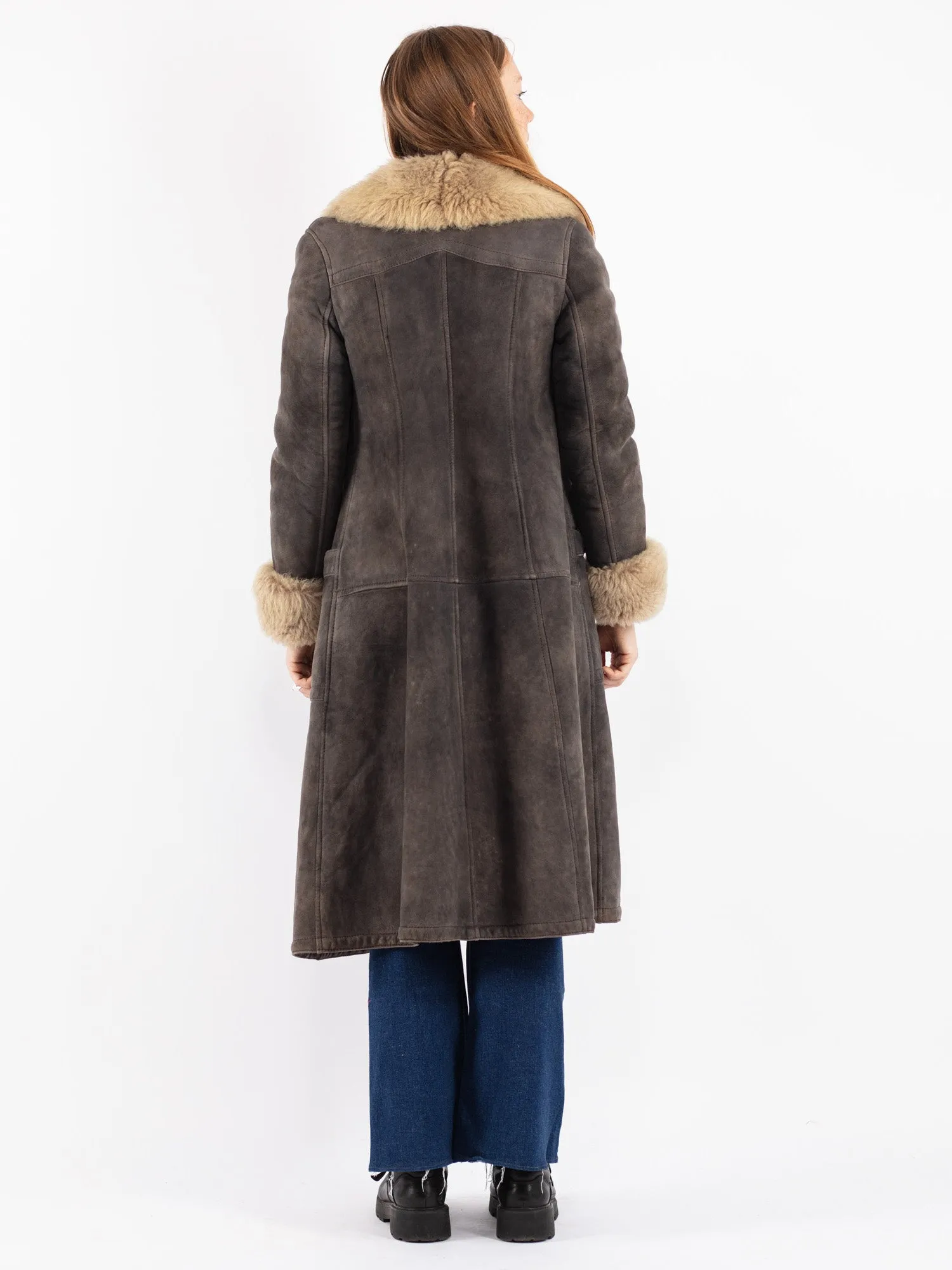 Vintage 70's Women Sheepskin Coat in Gray