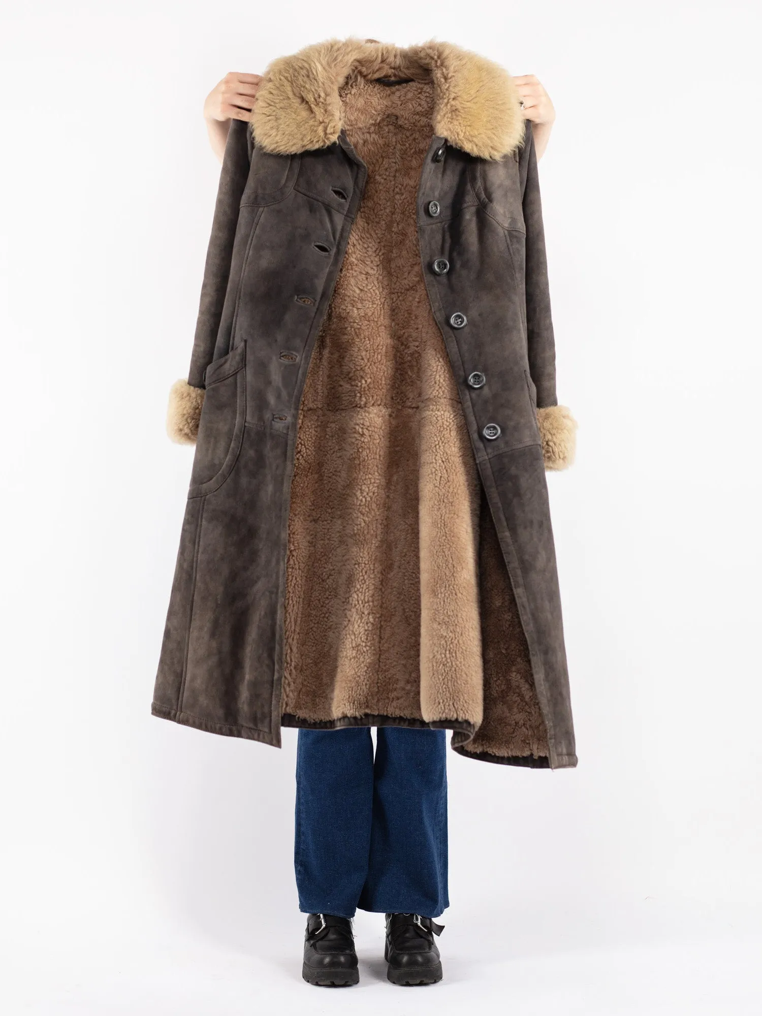 Vintage 70's Women Sheepskin Coat in Gray