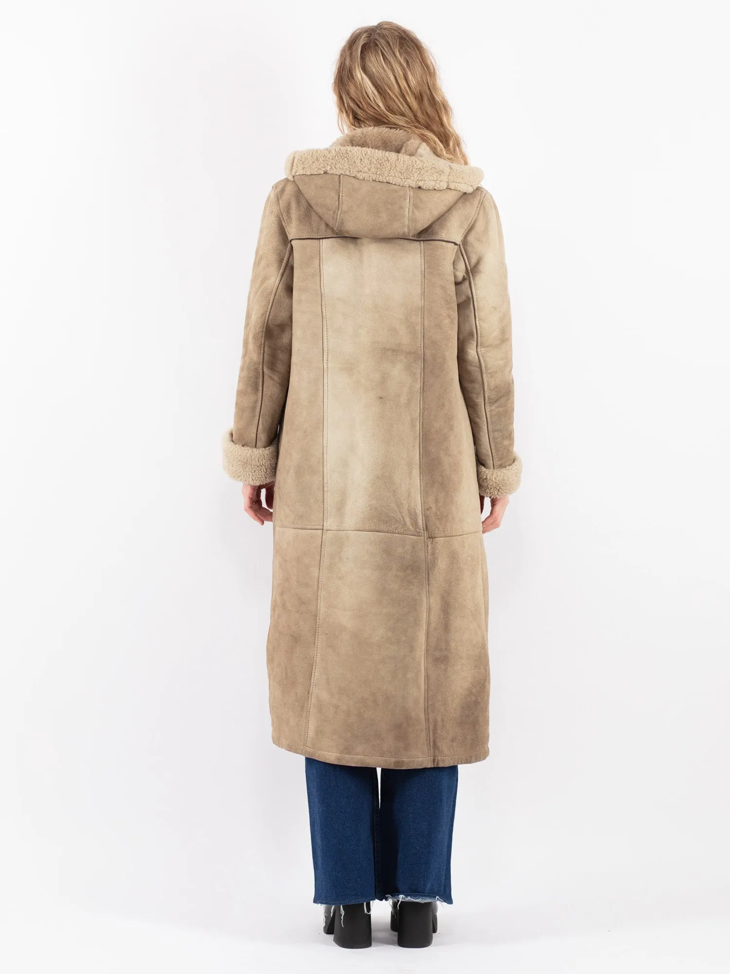 Vintage 70's Women Sheepskin Long Coat in Beige