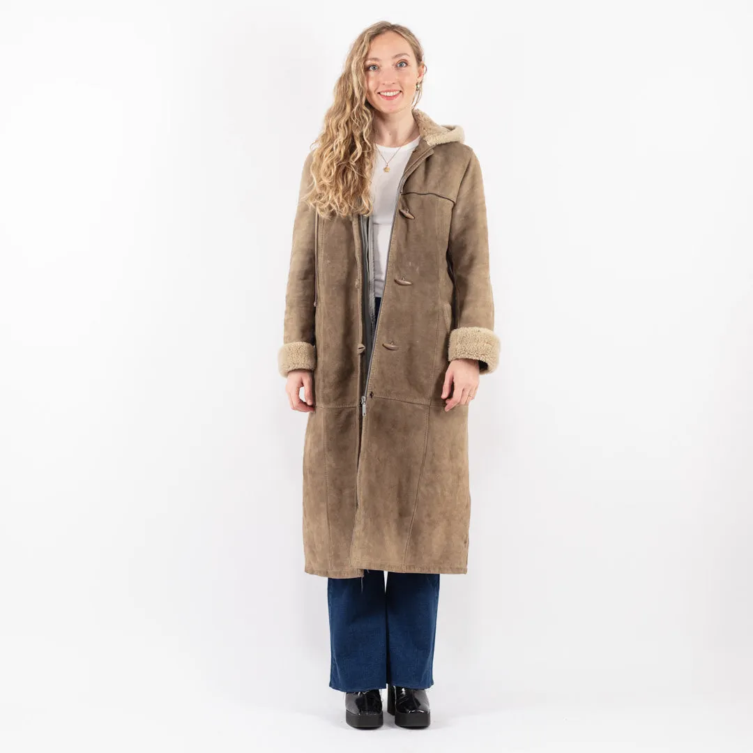 Vintage 70's Women Sheepskin Long Coat in Beige