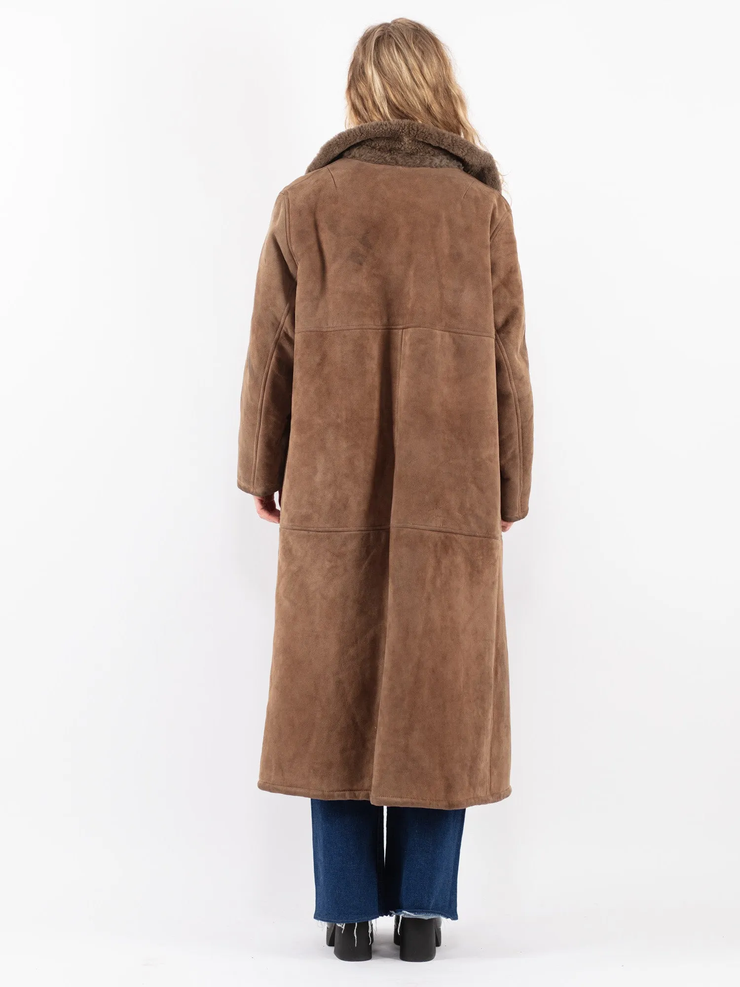 Vintage 70's Women Sheepskin Long Coat in Brown