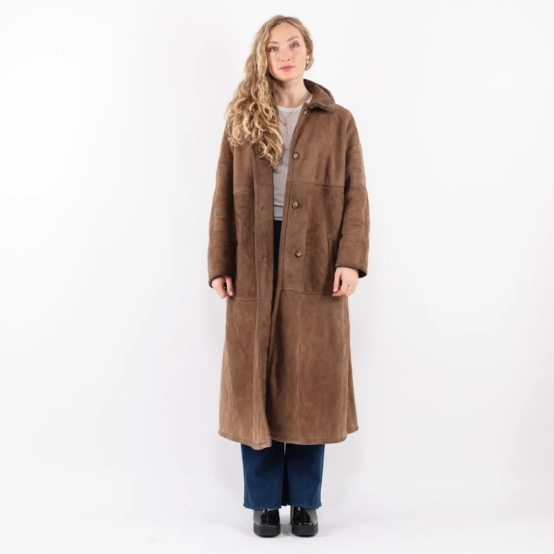 Vintage 70's Women Sheepskin Long Coat in Brown