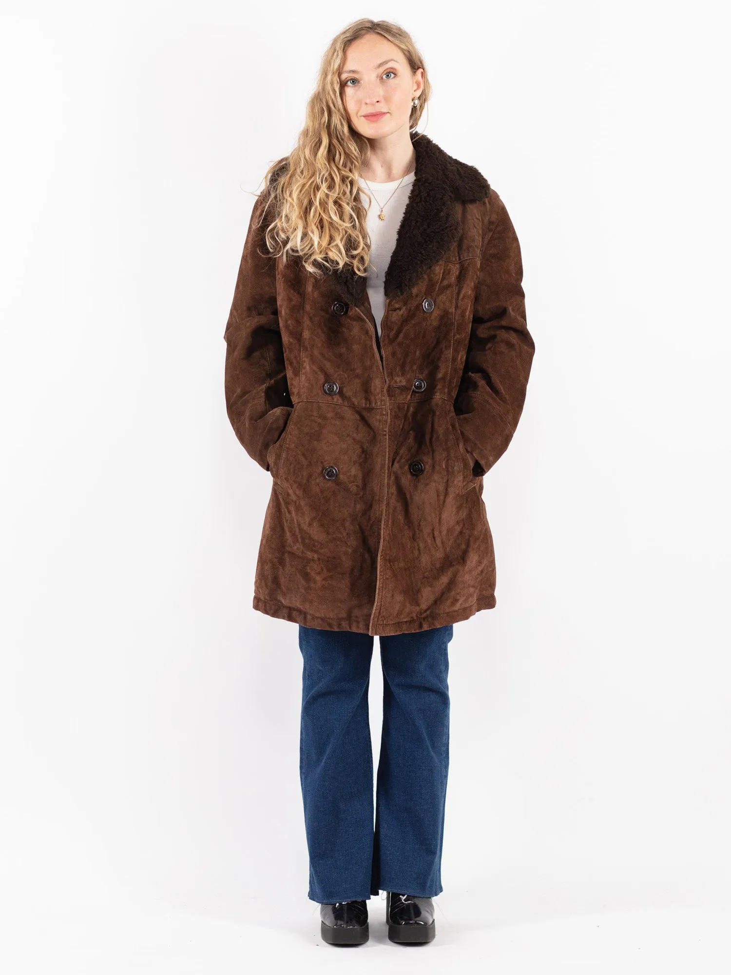 Vintage 70's Women Suede Sherpa Coat in Brown