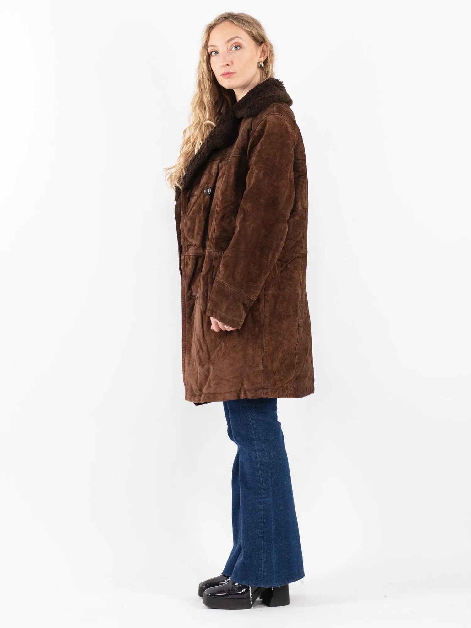 Vintage 70's Women Suede Sherpa Coat in Brown